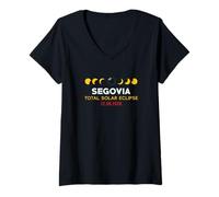 Femme Segovia, Spain Total Solar Eclipse 2026 T-Shirt avec Col en V