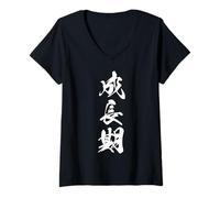 Femme SEICHOUKI 成長期 - Calligraphie japonaise, Temps de croissance T-Shirt avec Col en V