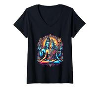 Femme Seigneur Shiva Durga Dieu Hindou Mahadeva Déesse Déesse Parvati T-Shirt avec Col en V