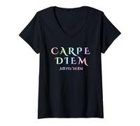 Femme Seize Carpe Day Diem Citation philosophique latine T-Shirt avec Col en V