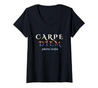 Femme Seize Day Carpe Texte latin Diem Inspirational Sunrise T-Shirt avec Col en V