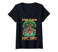 Femme Séjour Capy Capybara Zen Forêt Nature Méditation T-Shirt avec Col en V