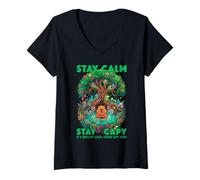 Femme Séjour Capy Capybara Zen Forêt Nature Méditation T-Shirt avec Col en V