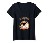 Femme Séjourner au Halloween Ghost Book Club Cozy Jack-O-Lantern T-Shirt avec Col en V