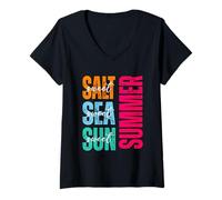 Femme Sel Sweet Sea Sweet Sun Sweet Summer T-Shirt avec Col en V
