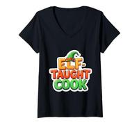 Femme Self Elf Tought Cook Cuisine de Noël Amusant Dîner de Vacances T-Shirt avec Col en V