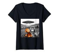 Femme Selfie Amusant avec Punch Monkey UFO Punch Monkey T-Shirt avec Col en V