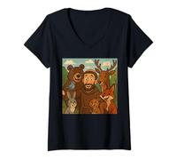 Femme Selfie catholique Amusant Saint François Patron des Animaux T-Shirt avec Col en V