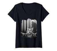 Femme Selfie Chat avec Bigfoot Sasquatc Croyez aux Cryptids T-Shirt avec Col en V