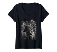 Femme Selfie drôle de Bison avec épouvantails effrayants Animaux d'halloween T-Shirt avec Col en V