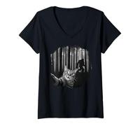 Femme Selfie drôle de Chat avec Bigfoot Sasquatc Believe in Cryptids T-Shirt avec Col en V