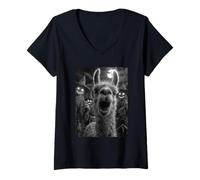 Femme Selfie Lama Amusant avec épouvantails effrayants Animaux d'halloween T-Shirt avec Col en V
