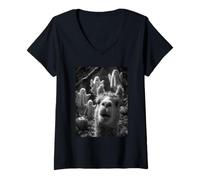 Femme Selfie Lama drôle avec fantômes forêt hantée Halloween T-Shirt avec Col en V