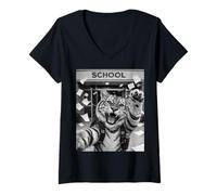 Femme Selfie mème Amusant du dernier Jour d'école de Tiger T-Shirt avec Col en V