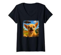 Femme Selfie OVNI Chihuahua en détresse avec Un Extraterrestre T-Shirt avec Col en V
