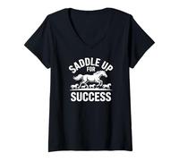 Femme Selle pour réussir l'esprit équestre T-Shirt avec Col en V