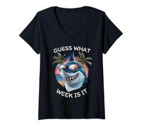 Femme Semaine Retro Shark 2025 : Devinez Quelle Semaine est-ce Amusant pour Les Amateurs de Requins ? T-Shirt avec Col en V