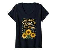 Femme Sending Loves to Mom Fête des Mères Tournesol T-Shirt avec Col en V
