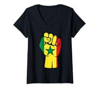 Femme Sénégal Drapeau Sénégalais Senegal Teranga T-Shirt avec Col en V