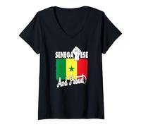 Femme Sénégalais et fier l'amour du Sénégal avec le poing du drapeau du Sénégal T-Shirt avec Col en V