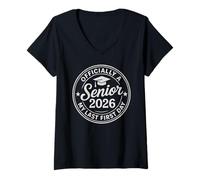 Femme Senior 2026 - Badge Officiel My Last First Day T-Shirt avec Col en V