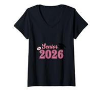 Femme Senior 2026 Design Typographie Kiss and Cap T-Shirt avec Col en V
