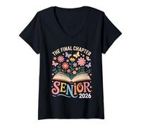 Femme Senior 2026 The Final Chapter Flower Graduation Femmes Hommes T-Shirt avec Col en V