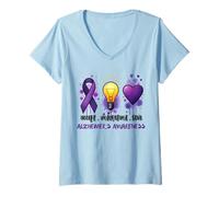 Femme Sensibilisation à la maladie d'Alzheimer Accepter Comprendre l'amour ALZ Démence T-Shirt avec Col en V