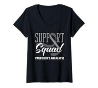 Femme Sensibilisation à la maladie de Parkinson de la Famille du Ruban Gris de Suppport Squad T-Shirt avec Col en V