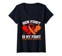 Femme Sensibilisation à la myélofibrose Son Combat est Mon Combat T-Shirt avec Col en V