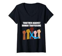 Femme Sensibilisation à la traite des êtres Humains en Janvier, Nous portons du Bleu T-Shirt avec Col en V