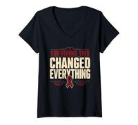 Femme Sensibilisation à l'anévrisme cérébral aux survivants T-Shirt avec Col en V