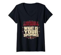 Femme Sensibilisation à l'anévrisme cérébral aux survivants T-Shirt avec Col en V