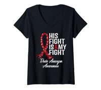 Femme Sensibilisation à l'anévrisme cérébral, son combat est mon soutien guerrier T-Shirt avec Col en V