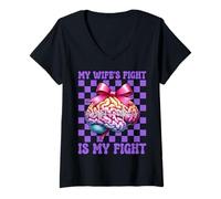 Femme Sensibilisation à l'épilepsie Husband My Wife's Fight is My Fight is My Fight T-Shirt avec Col en V