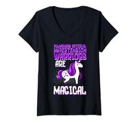 Femme Sensibilisation à l'hypertension artérielle pulmonaire Licorne Magique T-Shirt avec Col en V