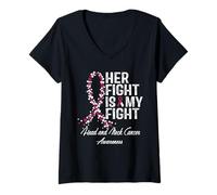 Femme Sensibilisation au cancer de la tête et du cou Son combat est mon combat T-Shirt avec Col en V