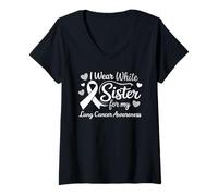 Femme Sensibilisation au Cancer du poumon Je Porte Un Ruban Blanc pour ma sœur T-Shirt avec Col en V