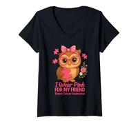 Femme Sensibilisation au Cancer du Sein Je Porte du Rose pour Mon ami, bébé Hibou T-Shirt avec Col en V