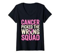 Femme Sensibilisation au Cancer du Sein Mauvaise Équipe Survivant T-Shirt avec Col en V