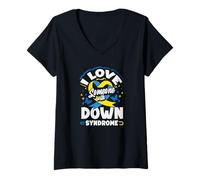 Femme Sensibilisation au Syndrome de Down I Love Someone with Down Syndrome T-Shirt avec Col en V