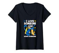 Femme Sensibilisation au Syndrome de Down I Love Someone with Down Syndrome T-Shirt avec Col en V