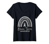 Femme Sensibilisation aux tumeurs cérébrales Rainbow Brain Cancer Support T-Shirt avec Col en V
