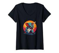 Femme Sentez l'ambiance avec cette guitare électrique éléphant T-Shirt avec Col en V