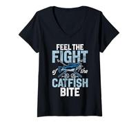 Femme Sentez Le Combat de la Morsure du Poisson-Chat T-Shirt avec Col en V