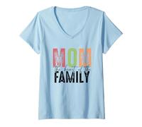 Femme Sentiment « Mom The Heart Of The Family » T-Shirt avec Col en V