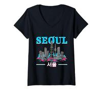 Femme Séoul Corée du Sud Pop Style Vintage Corée du Sud T-Shirt avec Col en V