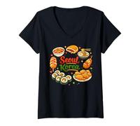 Femme Séoul Corée Streetfood Kimbap Ramen Foodie T-Shirt avec Col en V