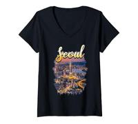 Femme Séoul Corée Touriste Corée du Sud Voyage T-Shirt avec Col en V