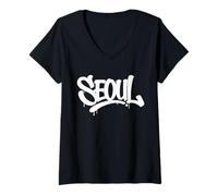 Femme Seoul Graffiti City Street Art Handstyle Corée du Sud T-Shirt avec Col en V